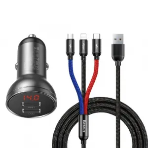 Baseus Adaptér 2xUSB 24W + Kábel 3in1 Micro USB/ Lightning /Type C 1,2 meter, Čierny