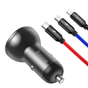 Baseus Adaptér 2xUSB 24W + Kábel 3in1 Micro USB/ Lightning /Type C 1,2 meter, Čierny