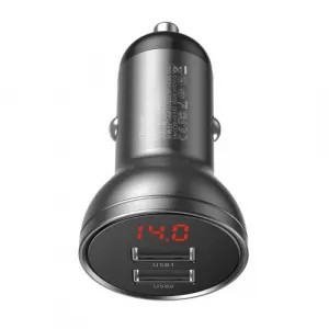 Baseus duálny USB adaptér do auta s displejom 4,8A 24W, sivý