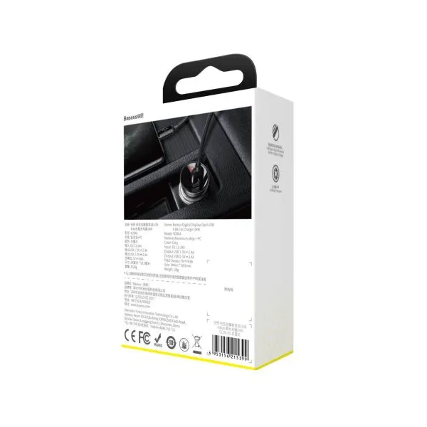 Baseus duálny USB adaptér do auta s displejom 4,8A 24W, sivý