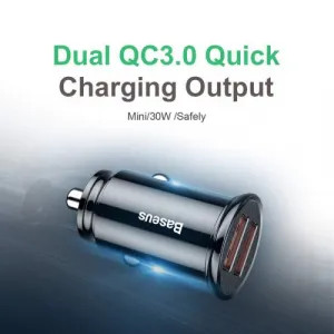 Baseus Circular 2xUSB QC3.0 5A 30W nabíjačka do auta (čierna) 017493