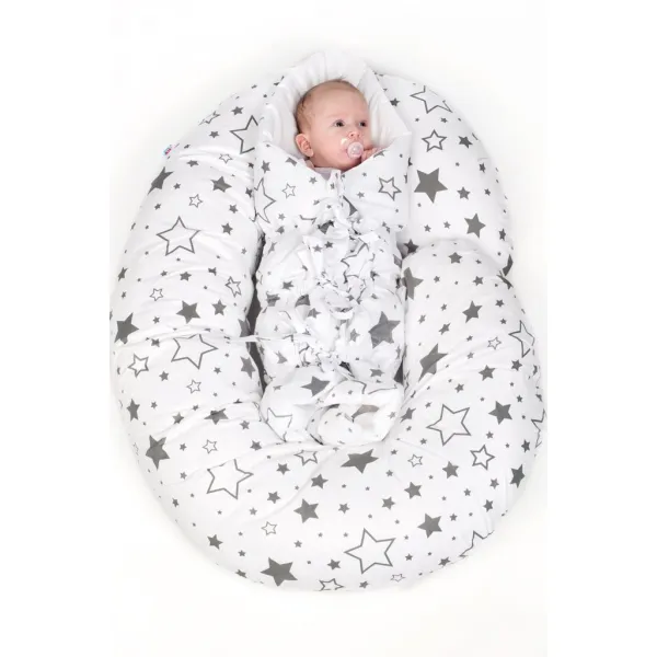 Obliečka na dojčiaci vankúš v tvare C New Baby Hviezdy sivé