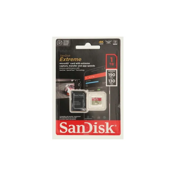 SanDisk Extreme microSDXC 1 TB + SD Adapter190 MB/s and 130 MB/s A2 C10 V30 UHS-I U3 85235110