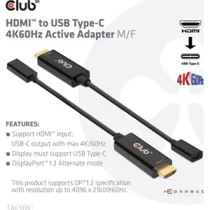 Club3D Aktívny adaptér HDMI na USB-C, 4K60Hz, M/F