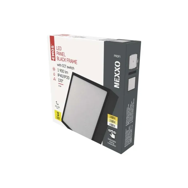 EMOS Lighting LED prisadené svietidlo, štvorec, čierne, 21W, CCT