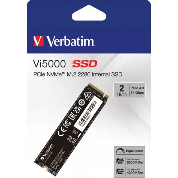 Interní disk SSD Verbatim interní NVMe, 2000GB, Vi5000 M.2, 31827, 5000 MB/s-R, 4300 MB/s-W