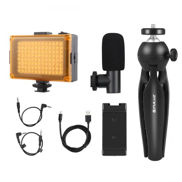 Set na živé nahrávanie Puluz statív + LED lampa + mikrofón + svorka na telefón PKT3132B 028636