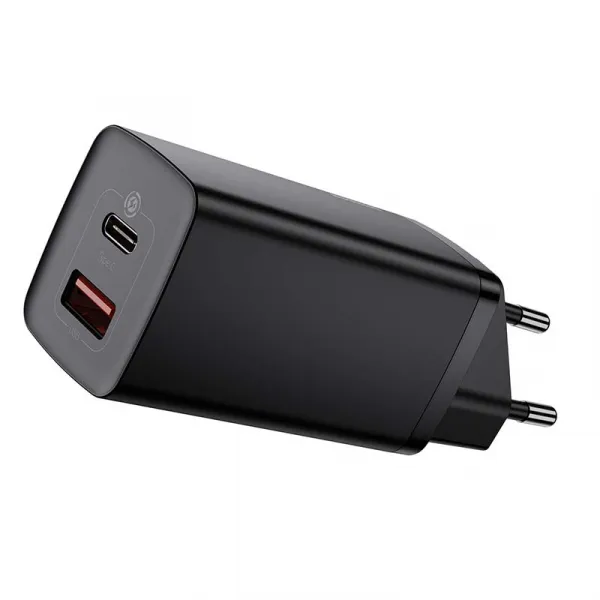 Baseus GaN2 Lite nástenná nabíjačka, USB + USB-C, 65 W, EÚ (čierna) 026517