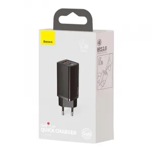 Baseus GaN2 Lite nástenná nabíjačka, USB + USB-C, 65 W, EÚ (čierna) 026517