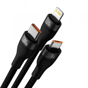 Kábel USB 3w1 Baseus Flash Series 2, USB-C + micro USB + Lightning, 100 W, 1,5 m (černý) 034555