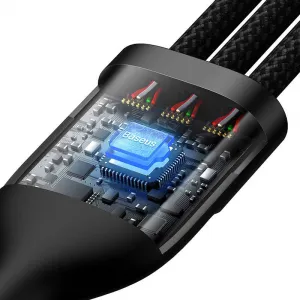 Kábel USB 3w1 Baseus Flash Series 2, USB-C + micro USB + Lightning, 100 W, 1,5 m (černý) 034555
