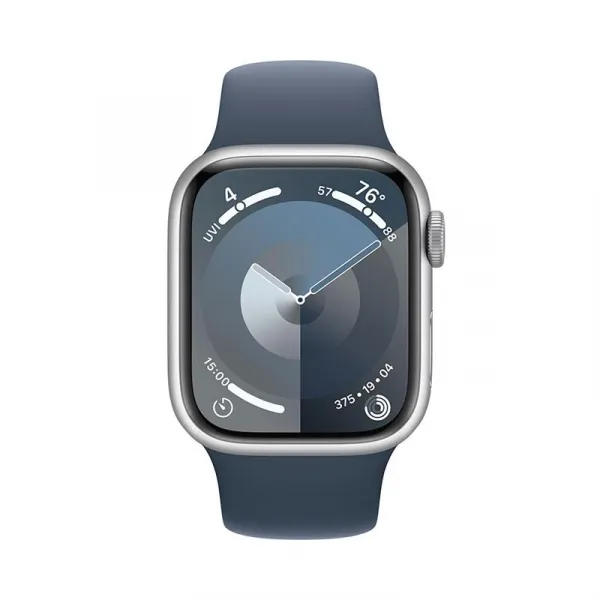Apple Watch Series 9 GPS + Cellular 41mm Silver Aluminium Case with Storm Blue Sport... MRHV3QC/A
