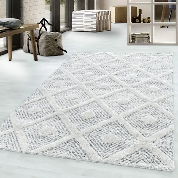 Koberec 3D La Casa PISA romby krémovo-sivý
