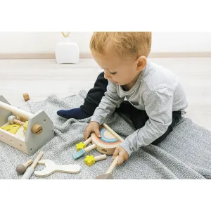 Zopa detská drevená sada náradia v boxíku modrá