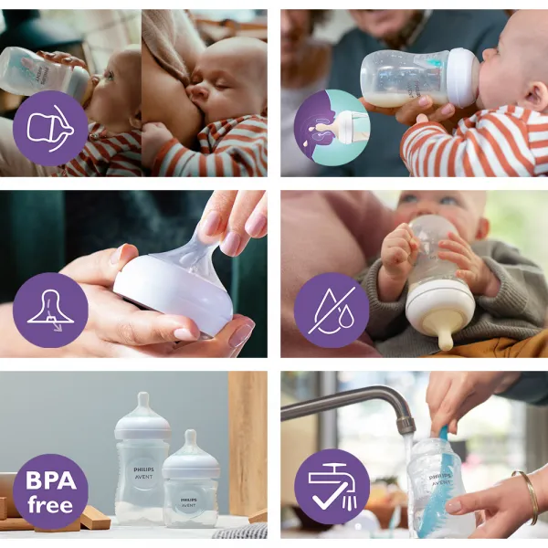 Philips AVENT Fľaša Natural Response s ventilom AirFree 260 ml, 1m+darček PETITE&MARS Miska 6m+
