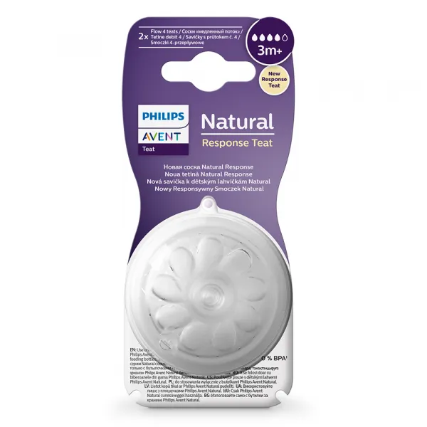 Avent Natural Response Cumlík na fľašu 4 Stredný prietok 3m 2 ks
