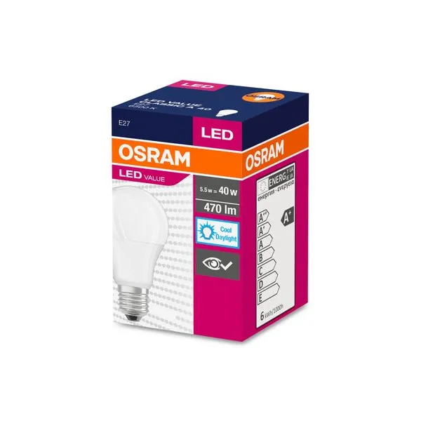 Žiarovka OSRAM® LED FR 040 (ean1011) non-dim, 5W/865 E27 6500K Value CLASSIC A