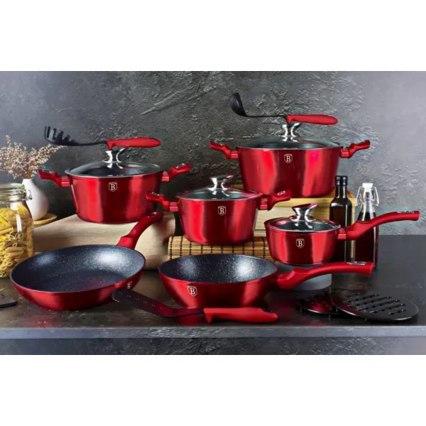 Hrniec Berlingerhaus BH-1258 Burgundy Metallic Line s mramorovým povrchom a pokrievkou 28 cm