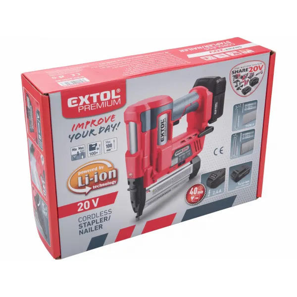 EXTOL PREMIUM 8891860 Klincovačka / sponkovačka aku Share20V, 1x akumulátor 2Ah Li-ion