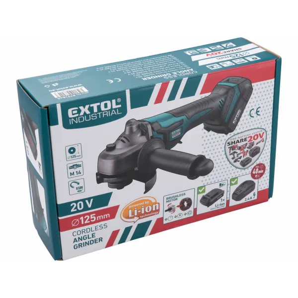 EXTOL INDUSTRIAL 8791840 Brúska uhlová aku Share20V, 1x akumulátor 2Ah Li-ion, 125mm