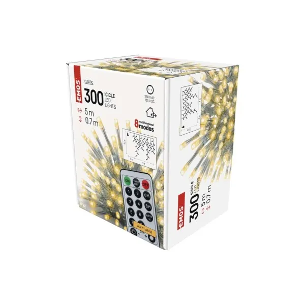 EMOS Lighting LED vianoč. cencúle, 5 m, vonkajšie aj vnútorné, teplá biela, ovládač, programy, časovač