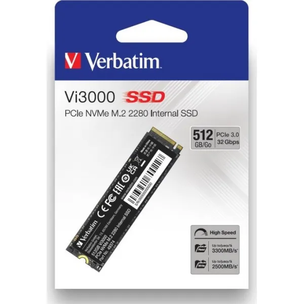 VERBATIM SSD Vi3000 Internal PCIe NVMe M.2 SSD 512GB , W 2500/ R 3300 MB/s