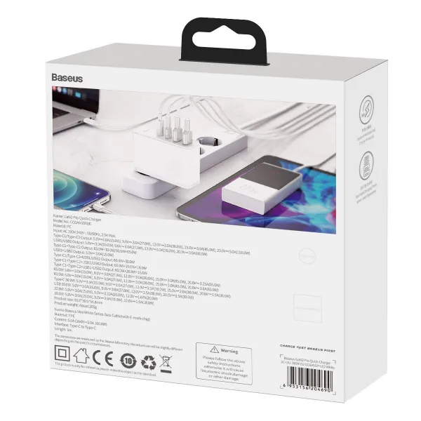 Cestovní nabíječka Baseus GaN2 Pro Quick 2x USB 2x USB-C, 100W, EU (bílá) Varianta: uniwersalny