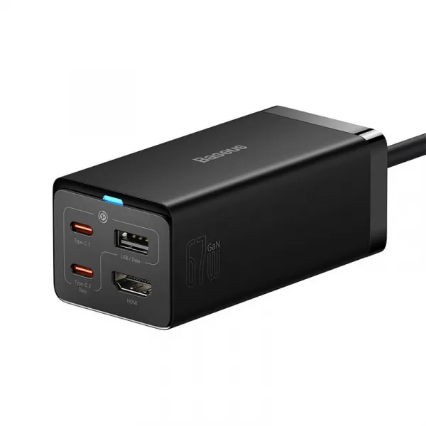 Baseus GaN5 Pro 2xUSB-C + USB + HDMI nástenná nabíjačka, 67W (čierna) 038591