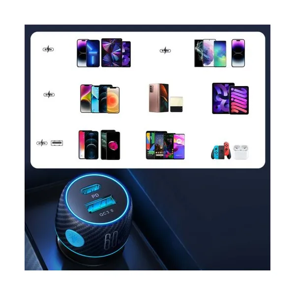Nabíjačka do auta Joyroom CCN01, 1x USB QC3.0, 1x USB-C PD 60W (čierna) 044835