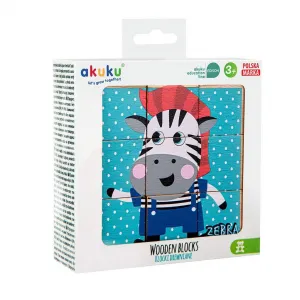Skladacie edukačné drevené kocky v krabičke Akuku ZOO 9 ks