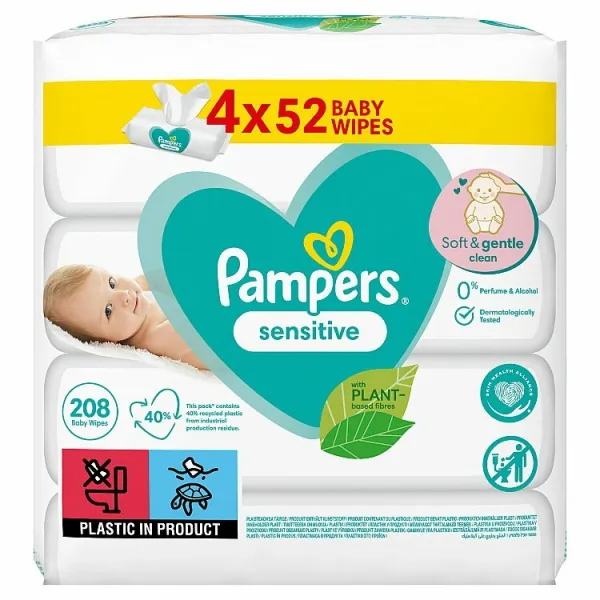 Pampers Sensitive Vlhčené Obrúsky 4ks Balení = 208 Obrúskov