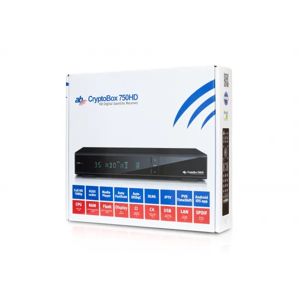 NoName AB-COM CryptoBox 750HD (sat.prijímač, 1xčítačka, 1xCI slot, VFD displej, HDMI, SCART, USB, LAN, H.265)