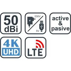 EVOLVEO XANY 1 LTE 230/5V, 50dBi aktivní pokojová anténa DVB-T/T2, LTE filtr