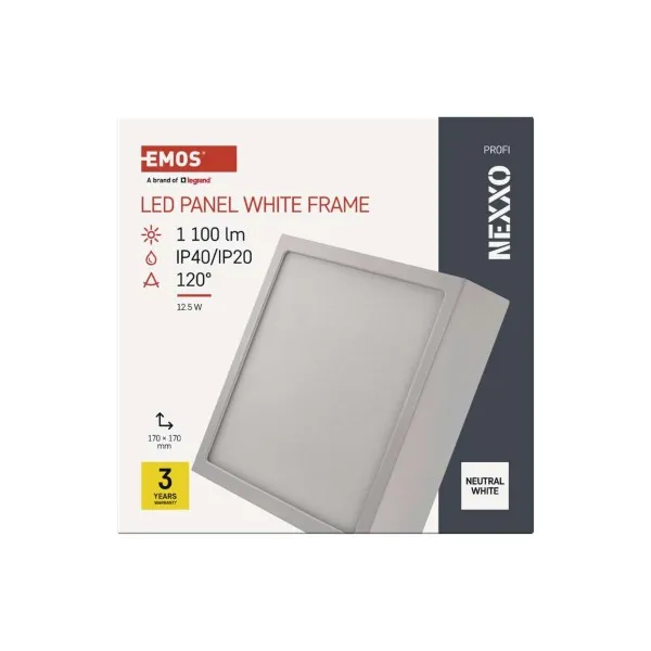 EMOS Lighting LED prisadené svietidlo, štvorec, biele, 12,5W,Neutrálna biela
