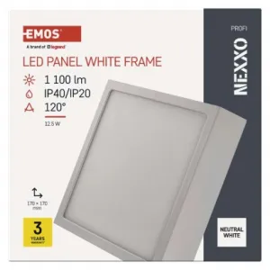 EMOS Lighting LED prisadené svietidlo, štvorec, biele, 12,5W,Neutrálna biela