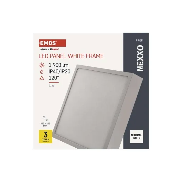 EMOS Lighting LED prisadené svietidlo, štvorec, biele, 21W,Neutrálna biela