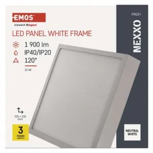 EMOS Lighting LED prisadené svietidlo, štvorec, biele, 21W,Neutrálna biela