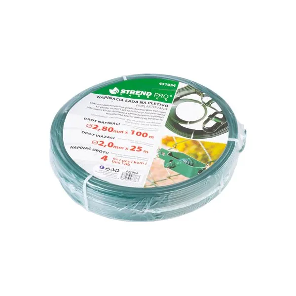 Sada drôtov Strend Pro, na pletivo Pwire.mc PVC, napínací  L-100 m a viazací L-25 m drôt, 4x napínač drôtu