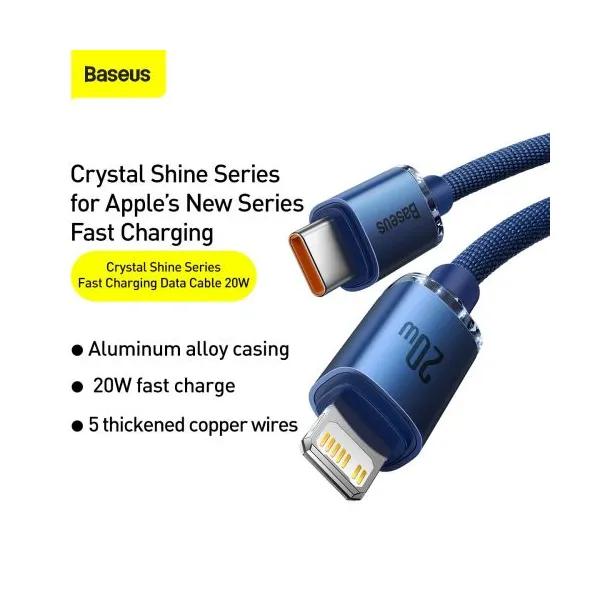 Kábel USB-C do Lightning Baseus Crystal, 20W, 1,2m (niebieski) 030328