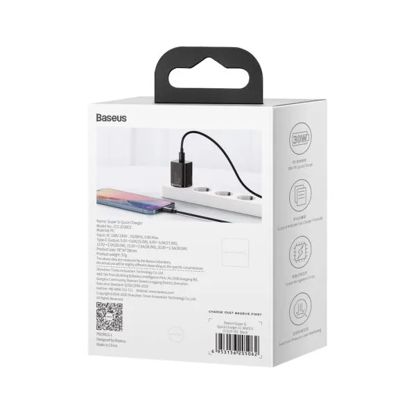 Baseus Super Si Quick Charger 1C 30W nástenná nabíjačka (čierna) 027581