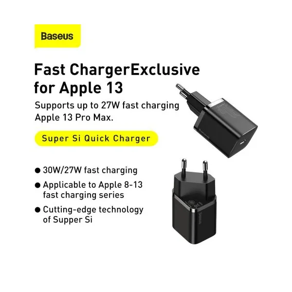 Baseus Super Si Quick Charger 1C 30W nástenná nabíjačka (čierna) 027581