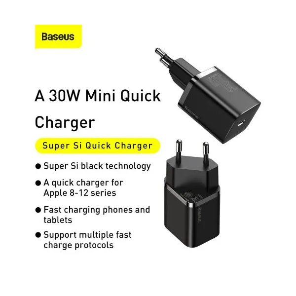 Baseus Super Si Quick Charger 1C 30W nástenná nabíjačka (čierna) 027581