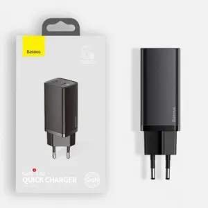 Baseus GaN2 Lite nástenná nabíjačka, USB + USB-C, 65 W, EÚ (čierna) 026517