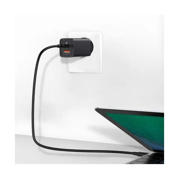 Baseus GaN2 Lite nástenná nabíjačka, USB + USB-C, 65 W, EÚ (čierna) 026517