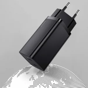 Baseus GaN2 Lite nástenná nabíjačka, USB + USB-C, 65 W, EÚ (čierna) 026517