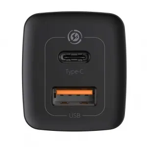 Baseus GaN2 Lite nástenná nabíjačka, USB + USB-C, 65 W, EÚ (čierna) 026517
