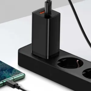Baseus GaN2 Lite nástenná nabíjačka, USB + USB-C, 65 W, EÚ (čierna) 026517