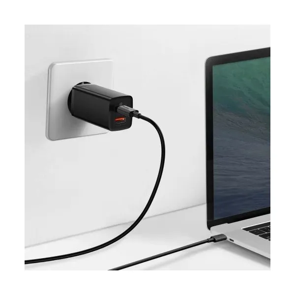 Baseus GaN2 Lite nástenná nabíjačka, USB + USB-C, 65 W, EÚ (čierna) 026517