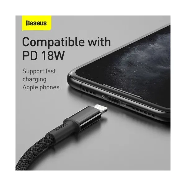 Kábel USB-C do Lightning Baseus High Density Braided, 20W, 5A, PD, 2m (černý) 024642