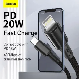 Kábel USB-C do Lightning Baseus High Density Braided, 20W, 5A, PD, 2m (černý) 024642